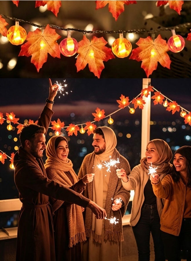 إكليل خريفي مضيء مزين بأوراق القيقب واليقطين (طول 3 أمتار، 20 مصباح LED، يعمل بـ 3 بطاريات AA، وضع الإضاءة الثابتة)؛ زينة خريفية مقاومة للماء للاستخدام الداخلي والخارجي؛ مثالي للهالوين وعيد الشكر وهدايا الأعياد - Image 2