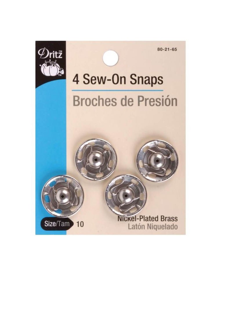 Dritz Sew-On Snaps Nickel-Plated Brass Size 10 4pcs - Image 2