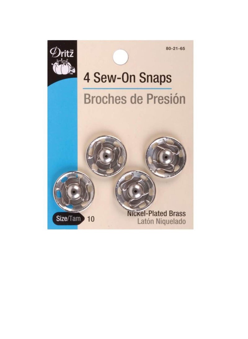 Dritz Sew-On Snaps Nickel-Plated Brass Size 10 4pcs - Image 1
