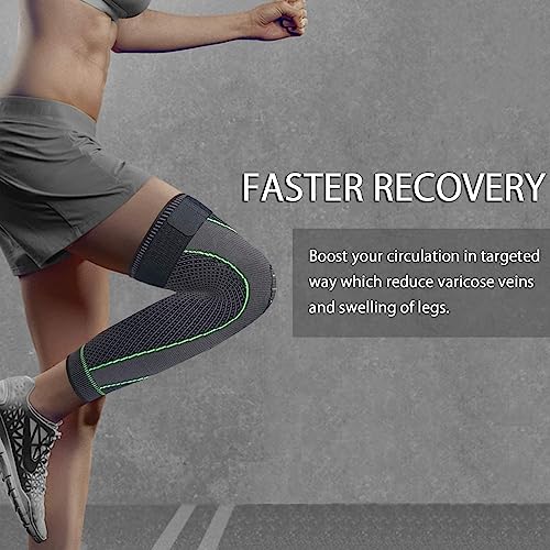 serveuttam Polyester_Blend Knee Support For Men- 3D Knitted Knee Brace For Gym, Workout And Pain Relief|Extra Long Leg Braces Knee Sleeve For Working Out, Joint Pain (S, Green-Black) - Image 3