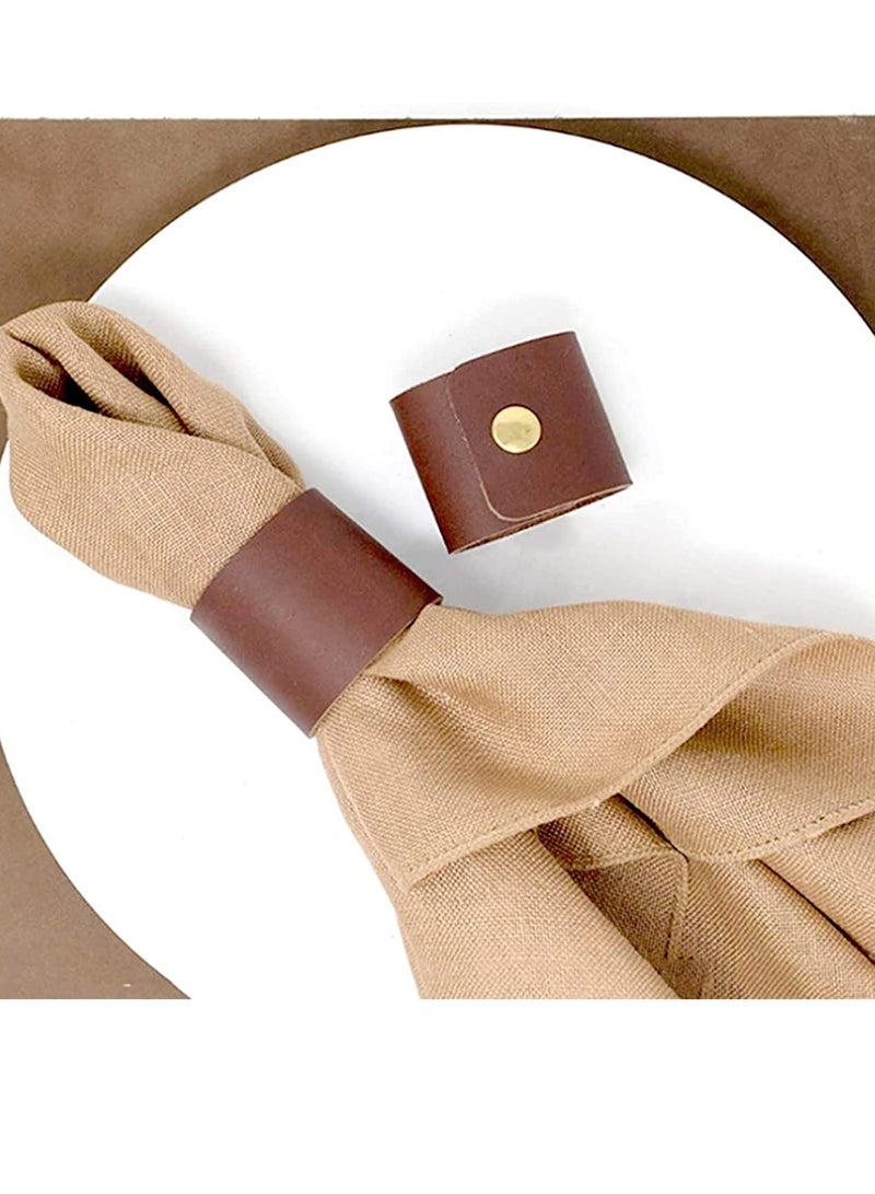 SOLARAE Leather Napkin Rings, Rustic Napkin Rings Set of 6, Leather Napkin Ring Holders, Fall Holders Rings Handmade Serviette Buckle Holder for Valentine's, Thanksgiving, Dinner Party, Wedding Decor - Image 1