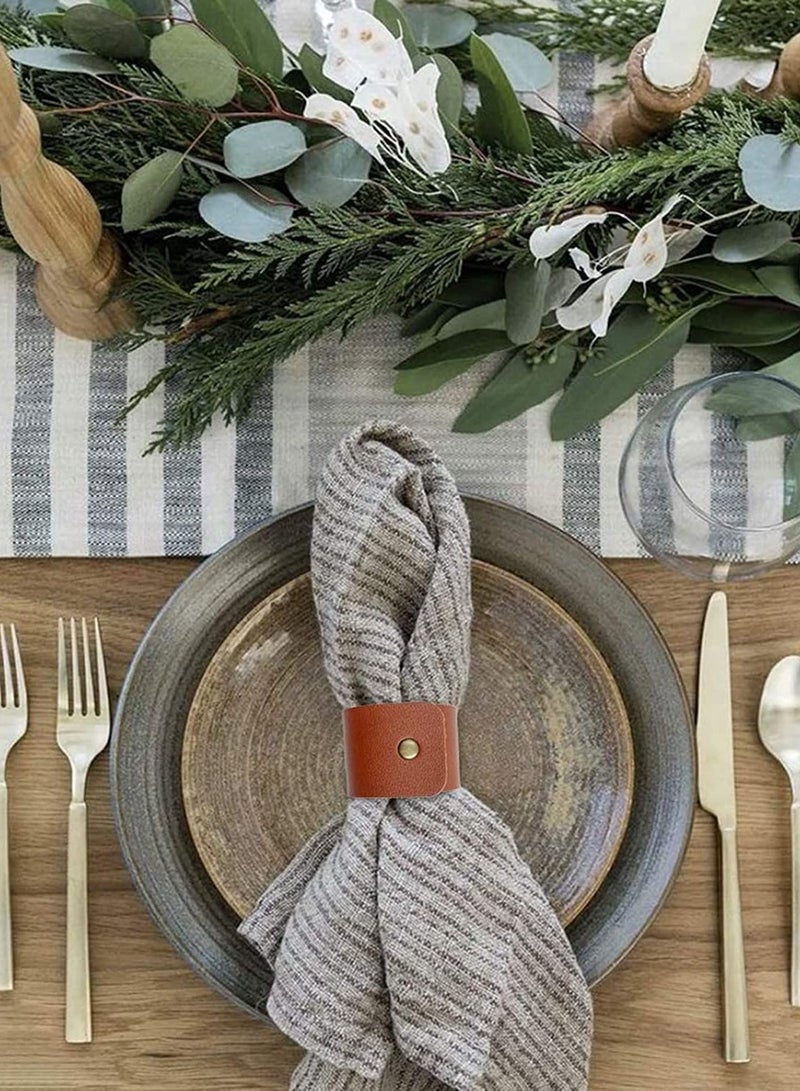 SOLARAE Leather Napkin Rings, Rustic Napkin Rings Set of 6, Leather Napkin Ring Holders, Fall Holders Rings Handmade Serviette Buckle Holder for Valentine's, Thanksgiving, Dinner Party, Wedding Decor - Image 3