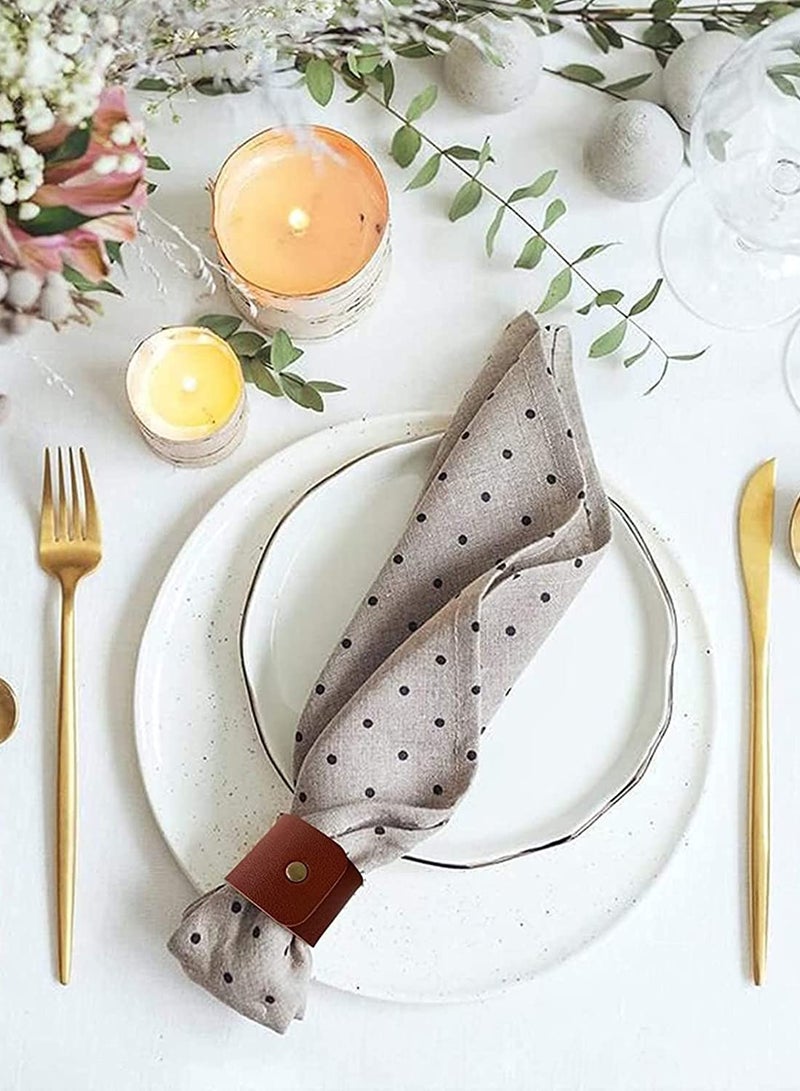 SOLARAE Leather Napkin Rings, Rustic Napkin Rings Set of 6, Leather Napkin Ring Holders, Fall Holders Rings Handmade Serviette Buckle Holder for Valentine's, Thanksgiving, Dinner Party, Wedding Decor - Image 5