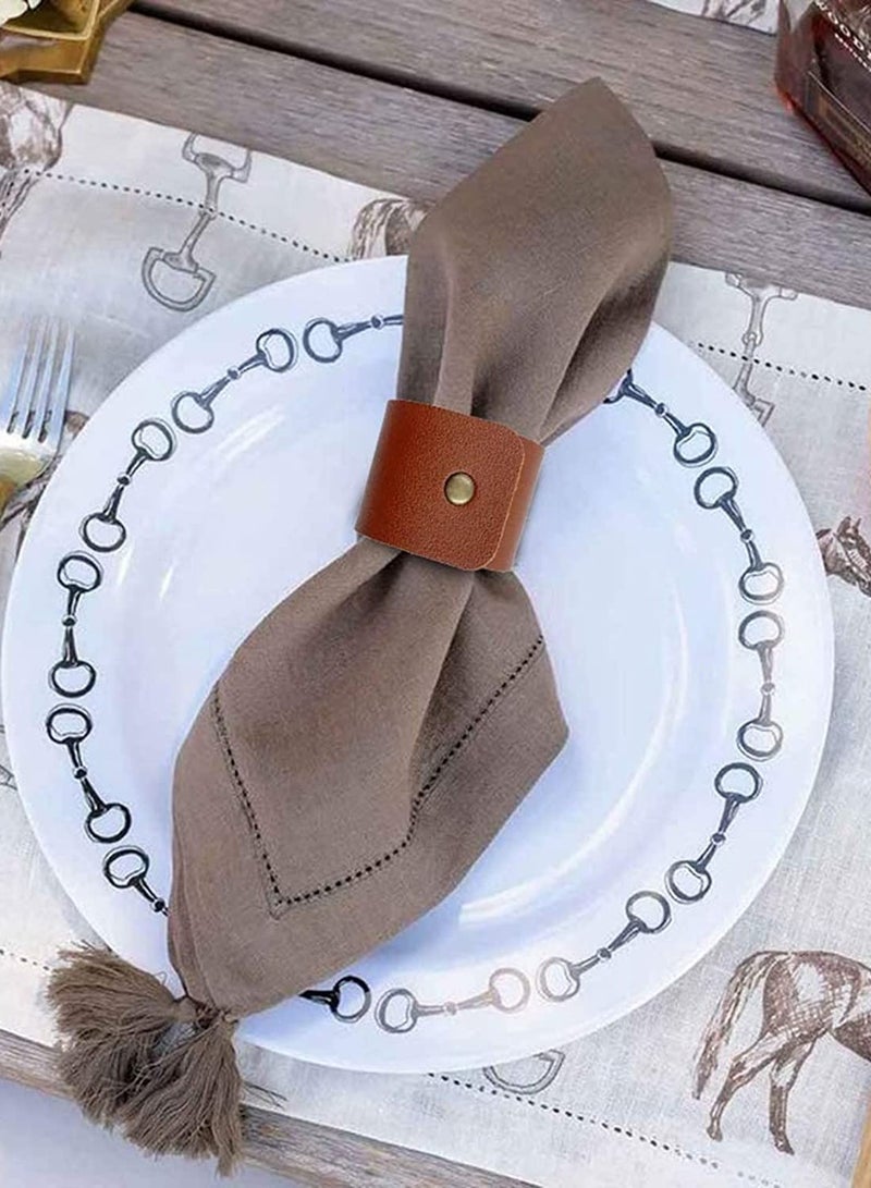 SOLARAE Leather Napkin Rings, Rustic Napkin Rings Set of 6, Leather Napkin Ring Holders, Fall Holders Rings Handmade Serviette Buckle Holder for Valentine's, Thanksgiving, Dinner Party, Wedding Decor - Image 2