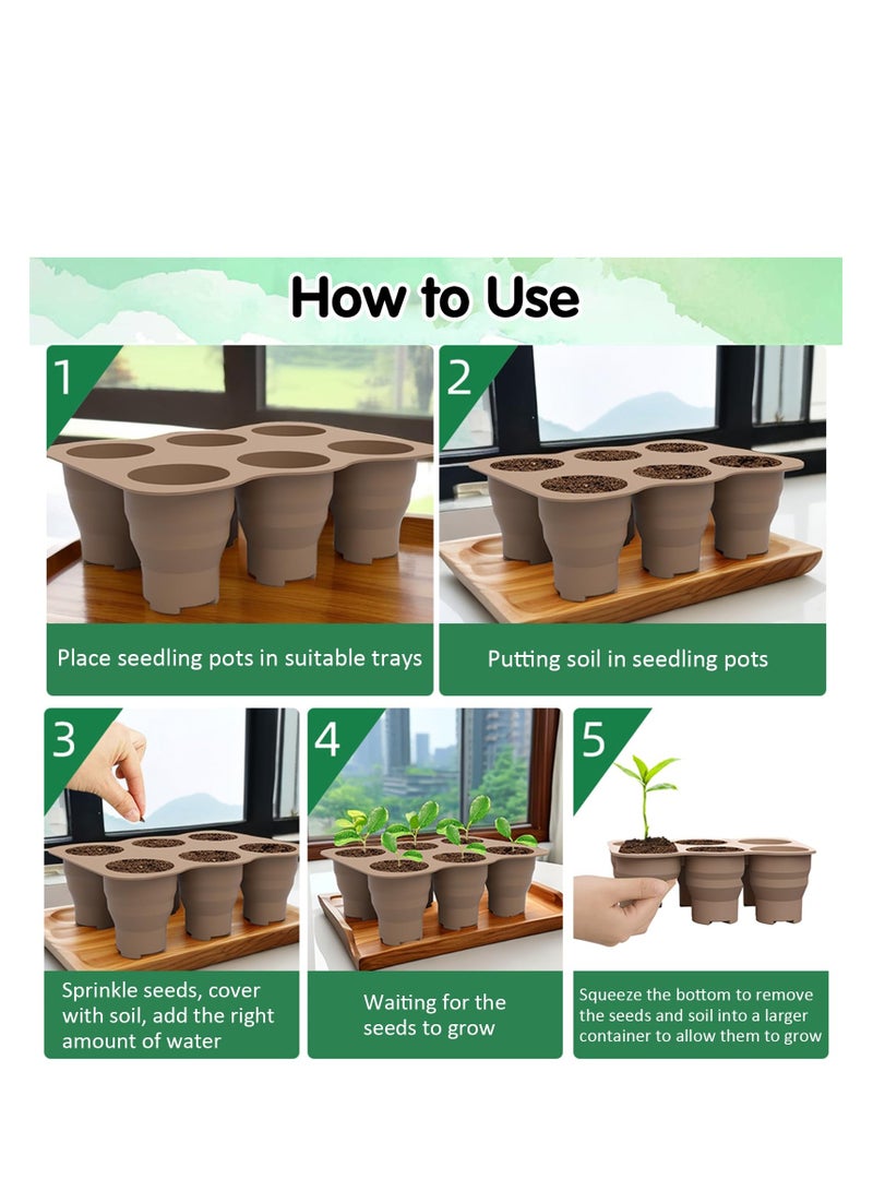 SOLARAE Silicone Seed Starter Tray, 100% Silicone, Zero Plastic, BPA Free, Reusable Seed Starter Tray Bonsai Plant Starter Kit Flexible Seedling Germination Cup for Indoor Plant Propagation (Brown) - Image 2