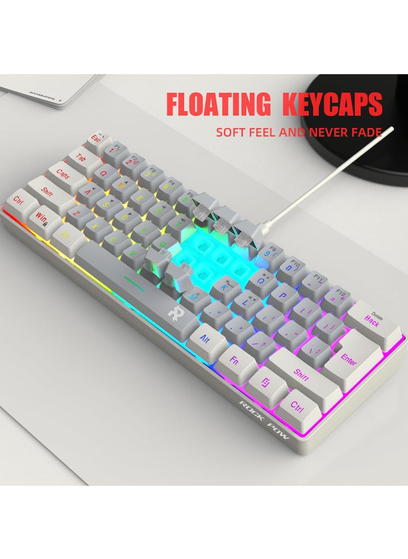Rock Pow - Rock Pow 60% Wired Gaming Keyboard RGB Backlit Mini Keyboard Waterproof Small Ultra-Compact 61 Keys Keyboard for PC/Mac Gamer Typist Travel Easy to Carry on Business Trip - Image 1
