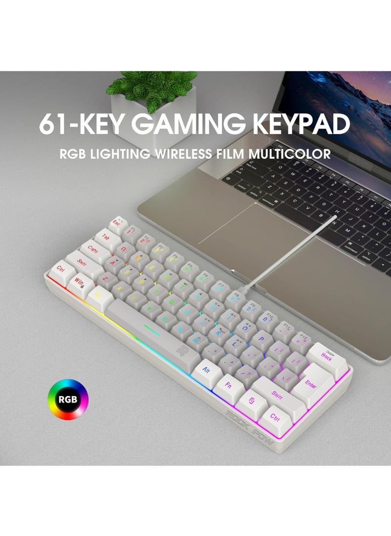 Rock Pow - Rock Pow 60% Wired Gaming Keyboard RGB Backlit Mini Keyboard Waterproof Small Ultra-Compact 61 Keys Keyboard for PC/Mac Gamer Typist Travel Easy to Carry on Business Trip - Image 1