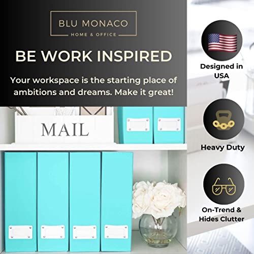 BLU MONACO Set of 6 Aqua Magazine File Holders | Foldable Magazine Storage Boxes with White Leather Label Holders | Vertical File Organizer for Desk, Shelves & Home Office - Image 2