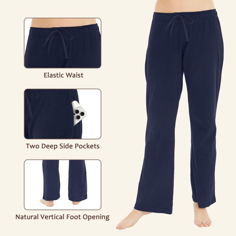 U2SKIIN Pajama Pants for Women Soft, 95% Cotton, 5% Spandex Comfortable Womens Lounge Sleep Pj Bottoms for Women(Navy,M) - Image 2