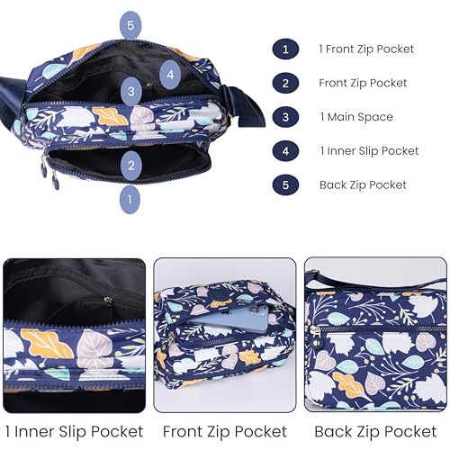 MISTYCDEP Crossbody Purse for Women, Nylon Waterproof Shoulder Purse, Messenger and travelling Bag Lightweight, Long Strap (Blue, Pack of 1) (Leaf) - Image 3