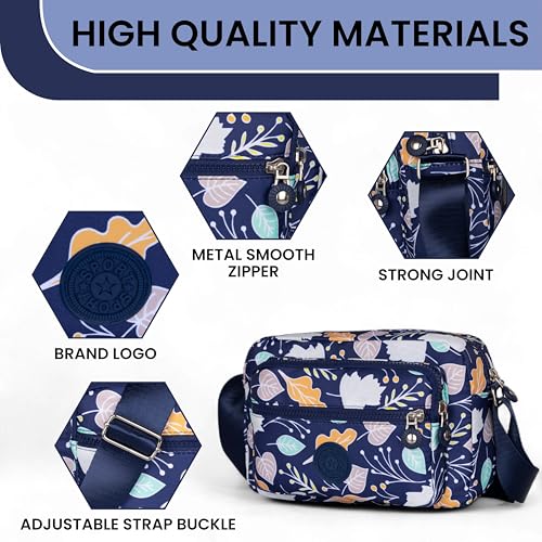 MISTYCDEP Crossbody Purse for Women, Nylon Waterproof Shoulder Purse, Messenger and travelling Bag Lightweight, Long Strap (Blue, Pack of 1) (Leaf) - Image 2