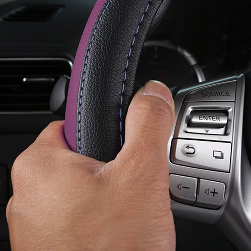 szttswamp Leather Car Steering Wheel Cover, Non-Slip Car Wheel Cover Protector Breathable Microfiber Leather Universal Fit for Most Cars (Purple-2) - Image 5