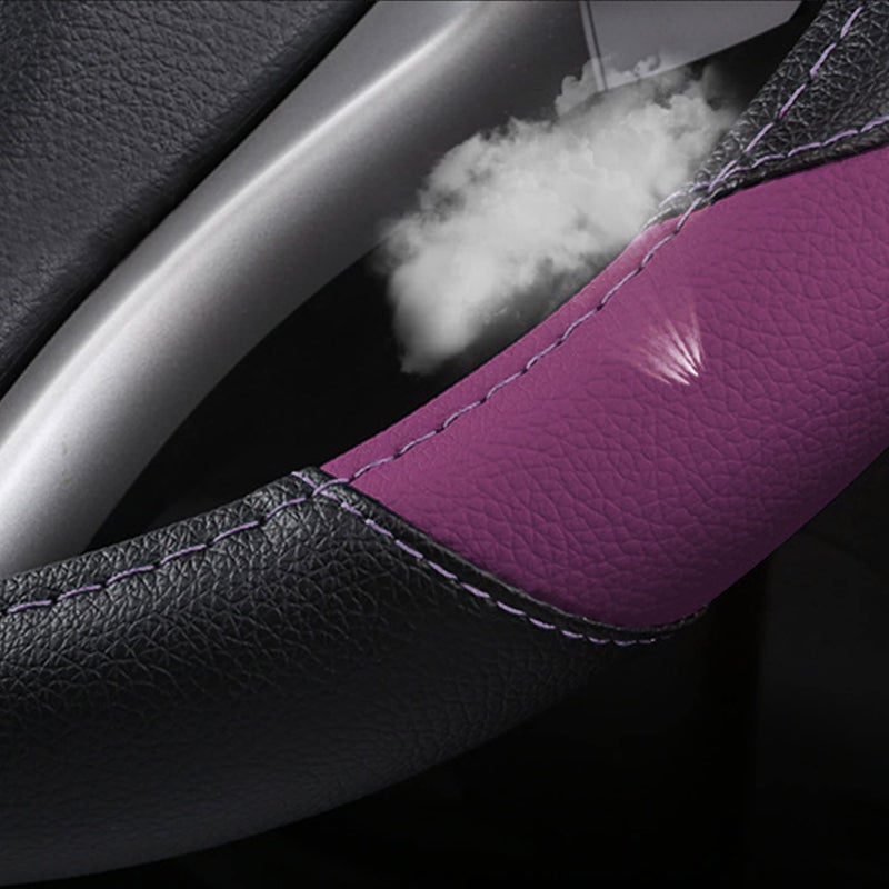 szttswamp Leather Car Steering Wheel Cover, Non-Slip Car Wheel Cover Protector Breathable Microfiber Leather Universal Fit for Most Cars (Purple-2) - Image 4