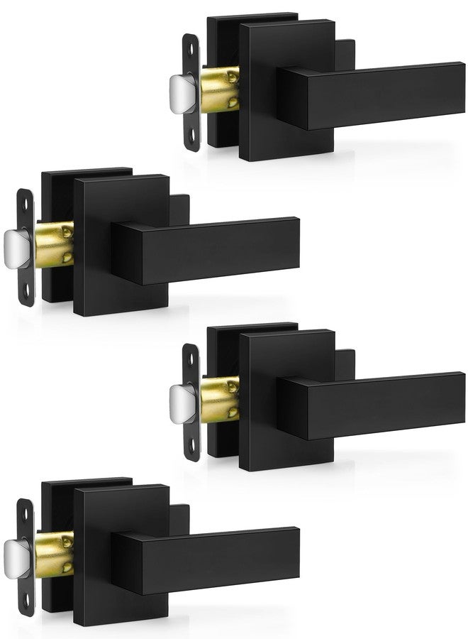 Plustool 4 Pack Matte Black Door Handles, Passage Door Levers for Hall & Closet, Interior Door Knobs Heavy Duty Square Non-Locking Handlesets (2.0lb), Reversible for Left & Right Sided Doors - Image 1