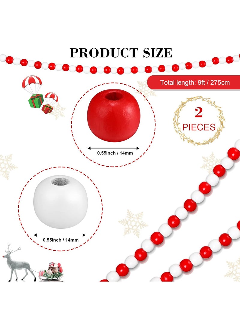 Marsui Marsui 18 Ft Christmas Candy Wood Bead Garland 2 Pcs Wooden Bead Garland Retro Rustic Farmhouse Tree Boho Decor for Christmas Party Fireplace Window Wreath Home DoorRed and White  - Image 3