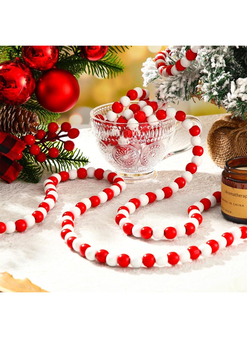 Marsui Marsui 18 Ft Christmas Candy Wood Bead Garland 2 Pcs Wooden Bead Garland Retro Rustic Farmhouse Tree Boho Decor for Christmas Party Fireplace Window Wreath Home DoorRed and White  - Image 2