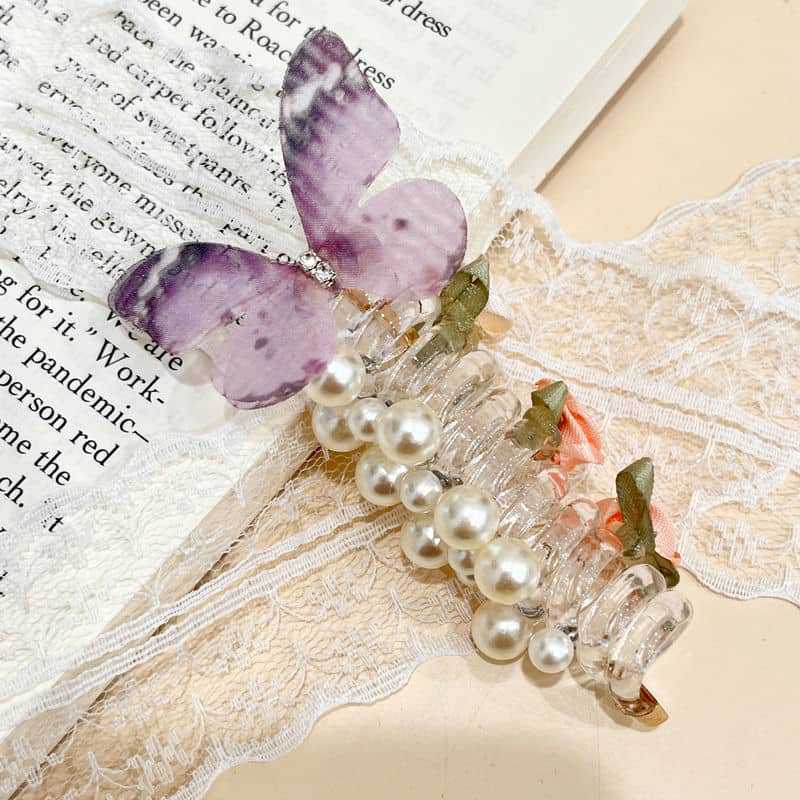 Loquat erfly Pearl Hair Ties Luxury 2024 New Baby Bubble Braids Purple erfly flowers