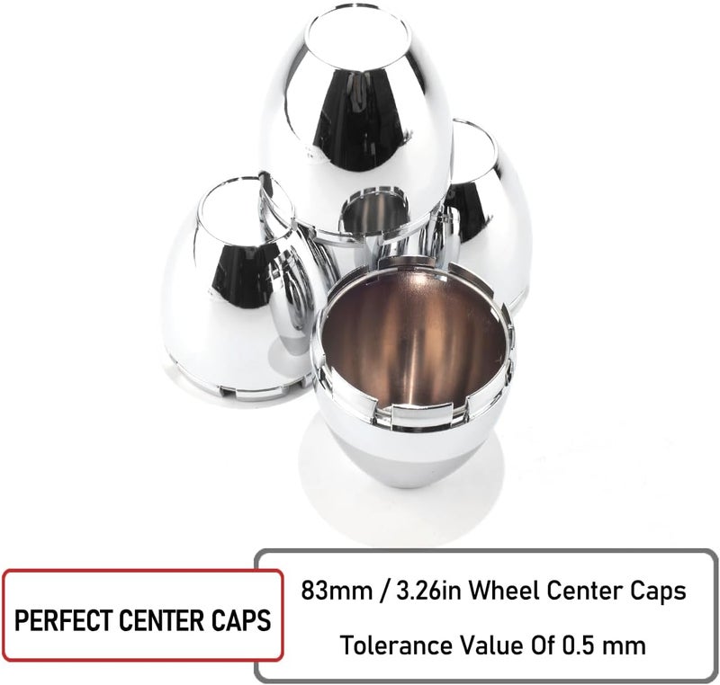 RTRHINOTUNING 4 PCS 3.26" Bore Dome Center Cap for Rim 3 1/4" Wheel Center Caps, OD: 3.26"(83 mm) ID: 3.15"(80 mm) Wheel Caps Hubcaps, Chrome Silver - Image 5