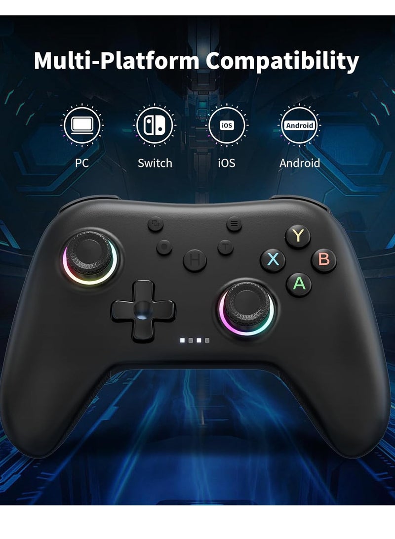 Aurora 2.4G Wireless Bluetooth Controller for Windows PC/Switch/Stem/iOS/Android，Gamepad PC Joystick with Hall Effect Joystick, Programmable Back Button, Linear Resonant Actuator (black)