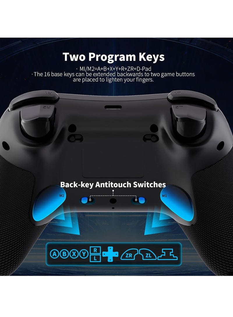 Aurora 2.4G Wireless Bluetooth Controller for Windows PC/Switch/Stem/iOS/Android，Gamepad PC Joystick with Hall Effect Joystick, Programmable Back Button, Linear Resonant Actuator (black)