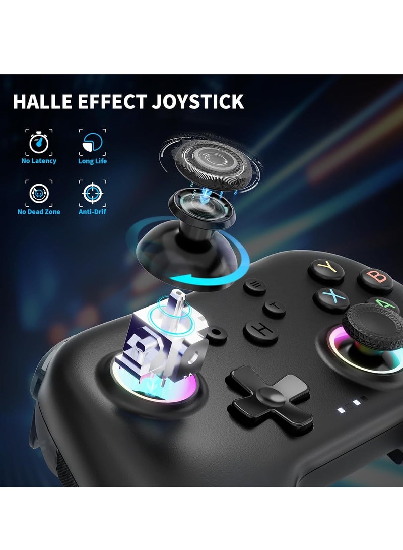 Aurora 2.4G Wireless Bluetooth Controller for Windows PC/Switch/Stem/iOS/Android，Gamepad PC Joystick with Hall Effect Joystick, Programmable Back Button, Linear Resonant Actuator (black)
