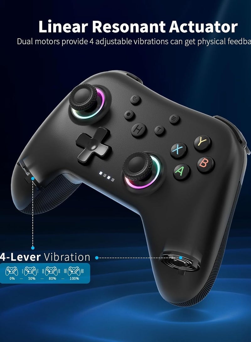 Aurora 2.4G Wireless Bluetooth Controller for Windows PC/Switch/Stem/iOS/Android，Gamepad PC Joystick with Hall Effect Joystick, Programmable Back Button, Linear Resonant Actuator (black)