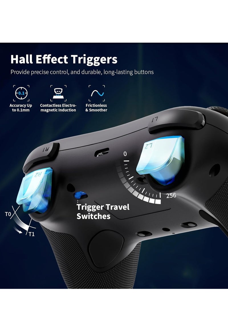 Aurora 2.4G Wireless Bluetooth Controller for Windows PC/Switch/Stem/iOS/Android，Gamepad PC Joystick with Hall Effect Joystick, Programmable Back Button, Linear Resonant Actuator (black)