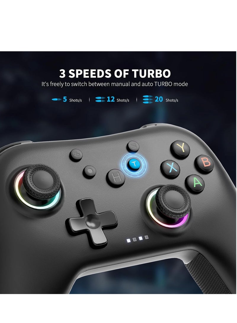 Aurora 2.4G Wireless Bluetooth Controller for Windows PC/Switch/Stem/iOS/Android，Gamepad PC Joystick with Hall Effect Joystick, Programmable Back Button, Linear Resonant Actuator (black)