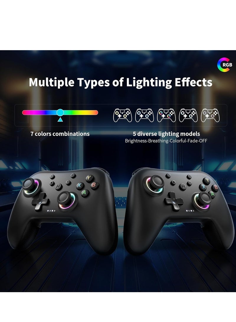 Aurora 2.4G Wireless Bluetooth Controller for Windows PC/Switch/Stem/iOS/Android，Gamepad PC Joystick with Hall Effect Joystick, Programmable Back Button, Linear Resonant Actuator (black)