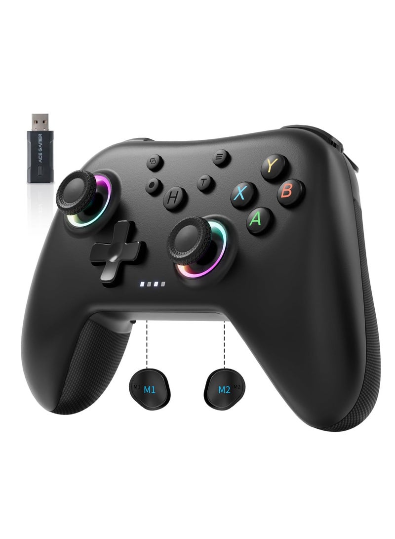 Aurora 2.4G Wireless Bluetooth Controller for Windows PC/Switch/Stem/iOS/Android，Gamepad PC Joystick with Hall Effect Joystick, Programmable Back Button, Linear Resonant Actuator (black)