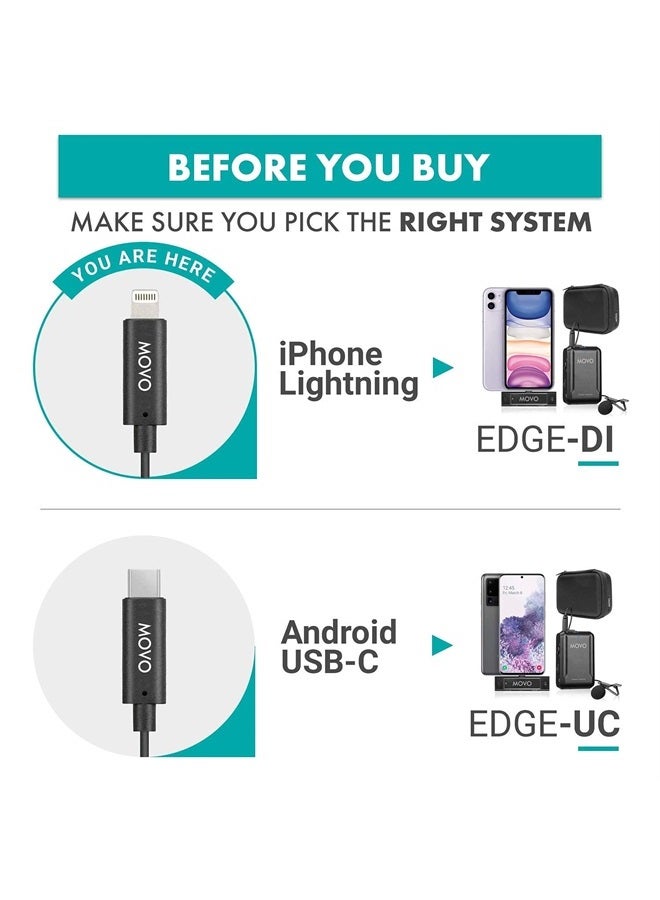 Movo Edge-DI Wireless Lavalier for iPhone - Perfect Compact Lav Mic for Smartphone Gimbal Stabilizer - Great for Vlogging, Filming, Teachers, and More - Compatible with DJI Osmo OM 4, 5 - Image 1