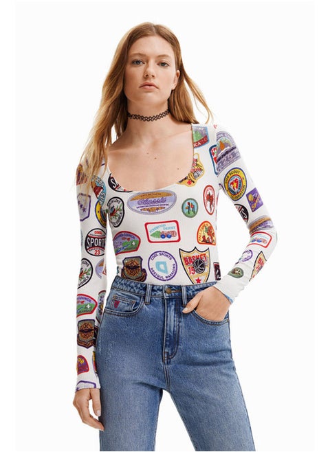 Body with college patch print