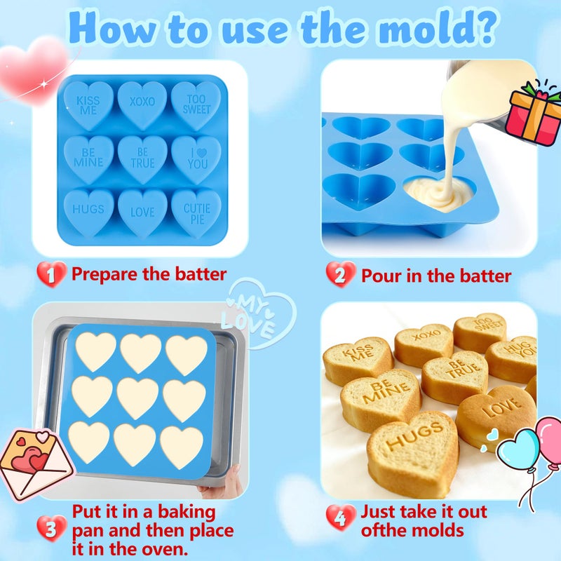 Sidosir 2Pcs Large Conversation Silicone Heart Chocolate Baking Molds, Valentine's Day Heart Text Designs Chocolate Molds for Crafting Cakes, Resin Soap Ice Candy Mold for Home Bakers - Image 5
