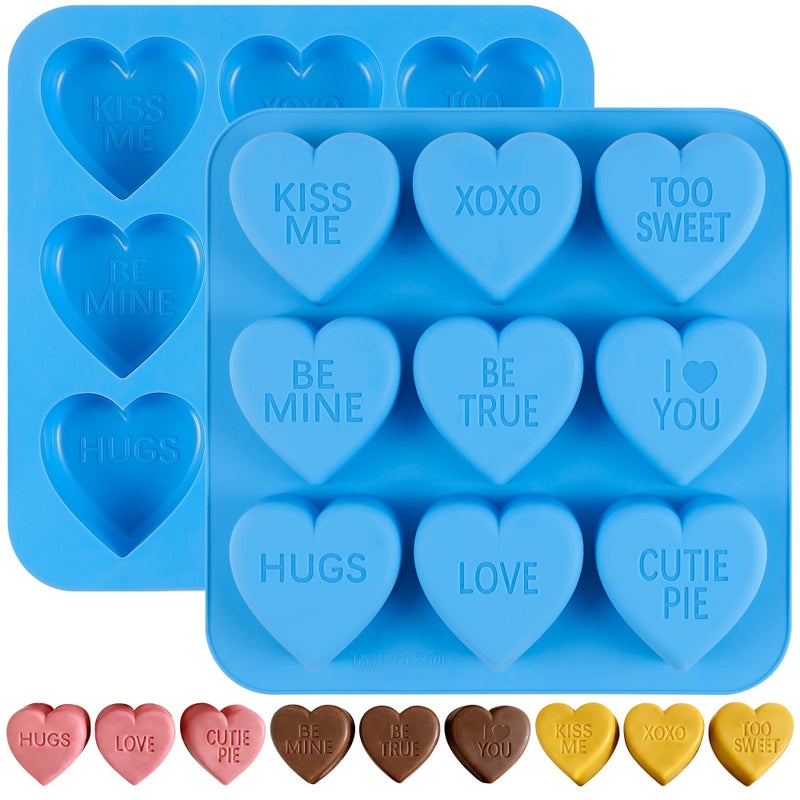 Sidosir 2Pcs Large Conversation Silicone Heart Chocolate Baking Molds, Valentine's Day Heart Text Designs Chocolate Molds for Crafting Cakes, Resin Soap Ice Candy Mold for Home Bakers - Image 1