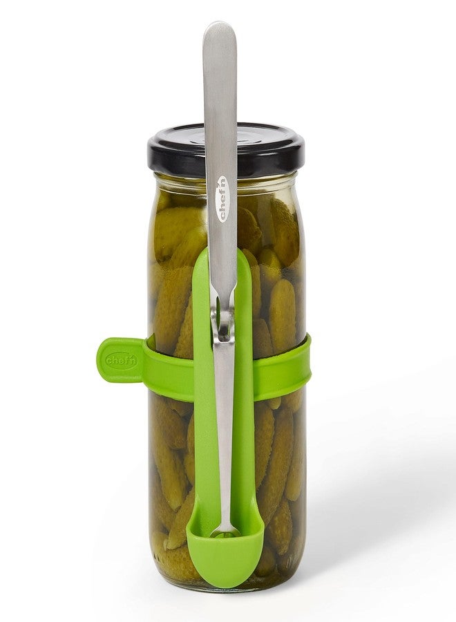Chef'n Chef’n FridgeFork Pro Squeeze n’ Hold Condiment Fork – 2-in-1 Fork and Tongs with Integrated Storage Caddy – Mess-Free Tool for Pickles, Olives, and More – Ideal for Charcuterie and Snacking - Image 1