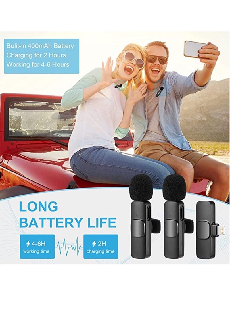 2 Pcs K9 Wireless Lavalier Microphone For iPhone iPad, Wireless Mic Playback Compass For Recording, Live Streaming, YouTube, Tik Tok, Facebook, Auto Noise Reduction Sync