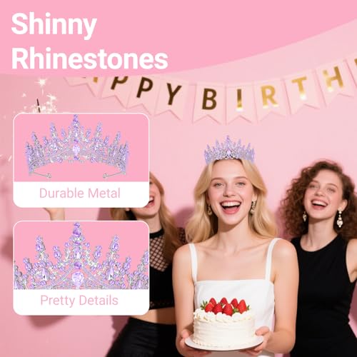 Papoopy Tiara Crown for Women, Headband Hair Accessories for Birthday Wedding Party Costume (D-Purple) - Image 5
