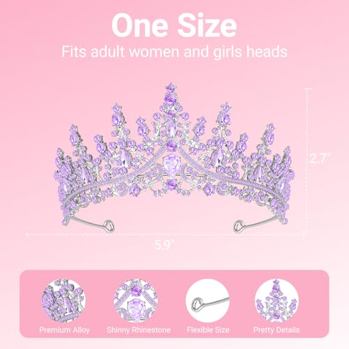 Papoopy Tiara Crown for Women, Headband Hair Accessories for Birthday Wedding Party Costume (D-Purple) - Image 2