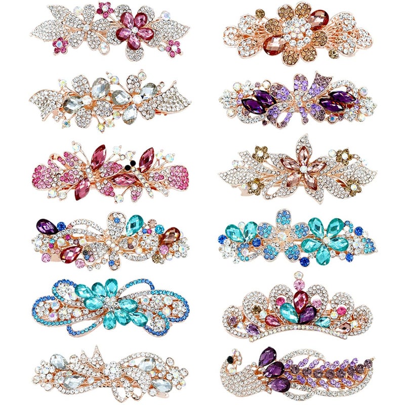 FZBNSRKO 4 Pcs French Hair BarrettesSparkly Rhinestone Hair BarretteMetal Flower Hair ClipsCrystal Clip Ponytail Holders for Women Girlsrandom style - Image 3