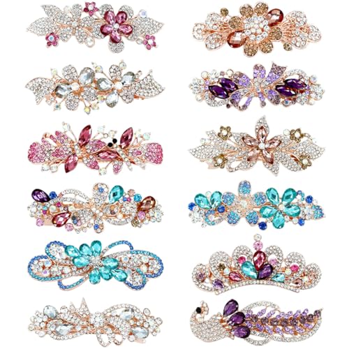 FZBNSRKO 4 Pcs French Hair BarrettesSparkly Rhinestone Hair BarretteMetal Flower Hair ClipsCrystal Clip Ponytail Holders for Women Girlsrandom style - Image 1