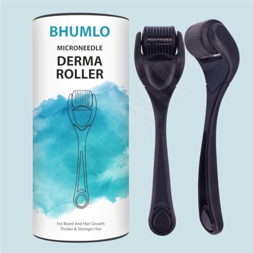 BHUMLO Derma Roller for Hair and Beard Regrowth - 540 Micro 0.5mm Titanium Alloy Needles - Reduces Fall & Stimulates Follicles - Safe, Effective, Easy to Use - Skin Care for Men and Women - Image 1
