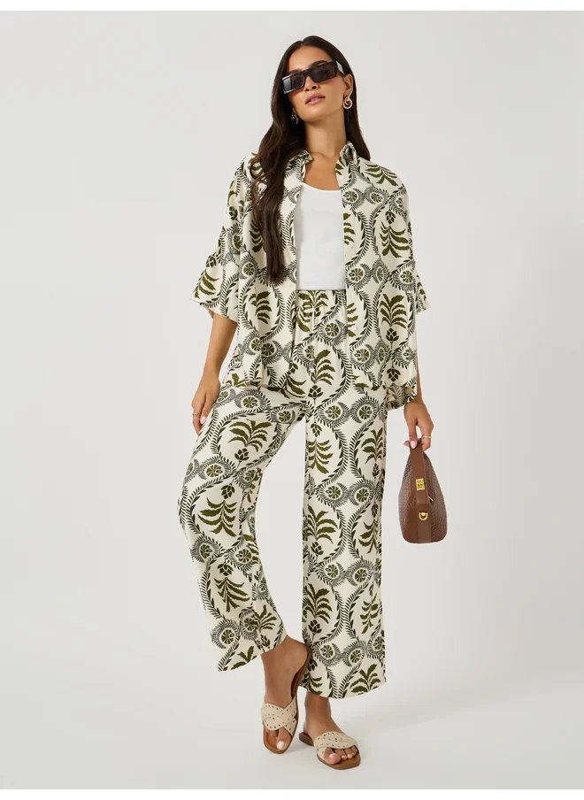 ستايلي Styli All-Over Print Oversized Shirt and Wide Leg Pants Co-Ords
