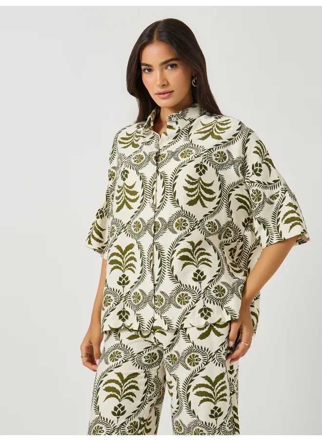 ستايلي Styli All-Over Print Oversized Shirt and Wide Leg Pants Co-Ords