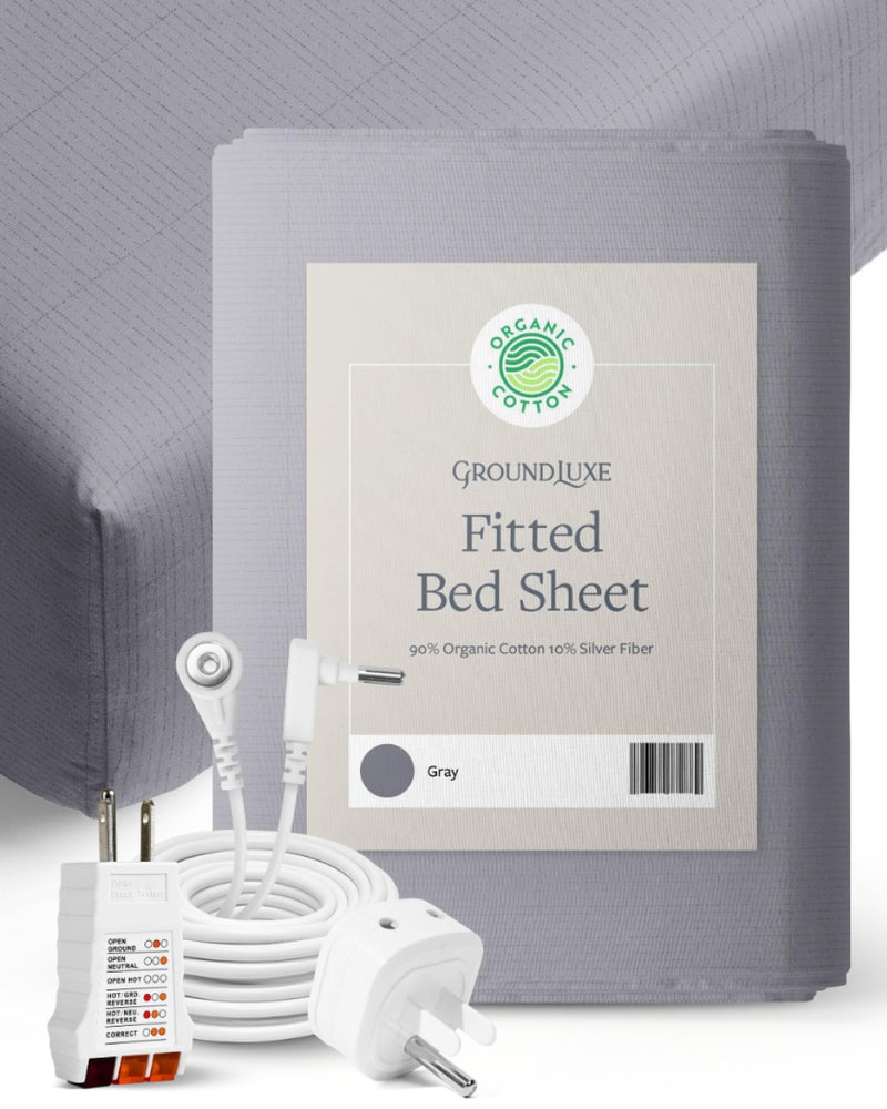 GroundLuxe GroundLuxe Organic Fitted Grounding Sheet in Gray for a California King Size Bed  - Image 1