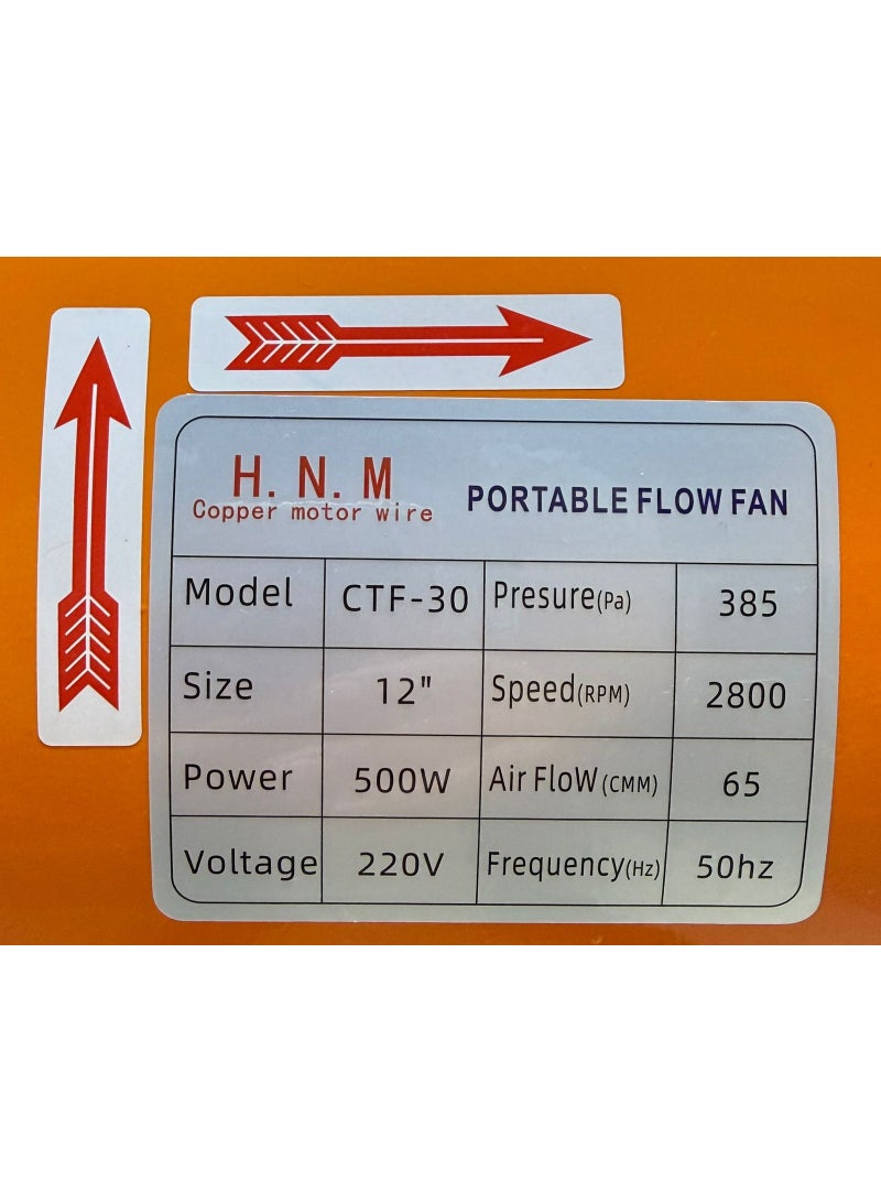 H.N.M CTF30 12-Inch Industrial Exhaust Fan | 500W Copper Motor | 2800 RPM High-Speed Axial Flow Blower | 220V Heavy-Duty Ventilation Fan for Warehouse, Factory & Basement - Image 3