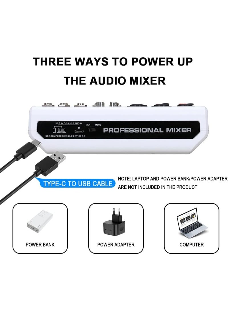 BOMGE BM-05-W 5 Channel Audio Mixer with USB Bluetooth 48V Phantom Power for Recording Streaming and Podcasting - Image 3