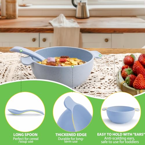 shopwithgreen Unbreakable Kids Bowls -Microwave Dishwasher Safe- Wheat Straw Snack Bowl Sets for Kids/Toddler/Children/Baby Feeding - 4 Bowls and 4 Spoons, Lightweight and Durable, 14 OZ - Image 2