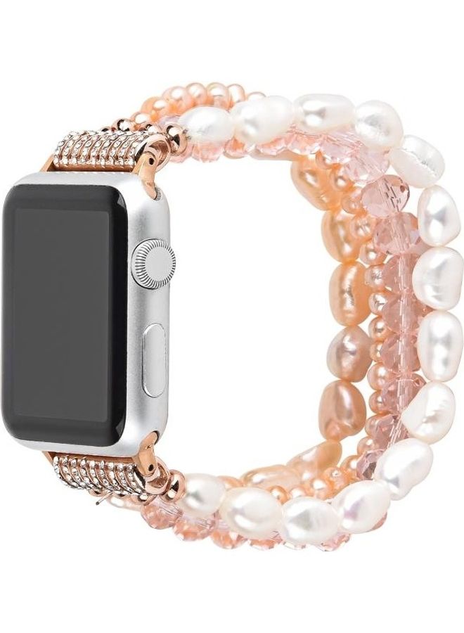 NIBEMINENT Pearl Crystal Watchband For Apple Watch 5 & 4 44mm/3 2 1 42mm Pearl/ Pink - Image 3