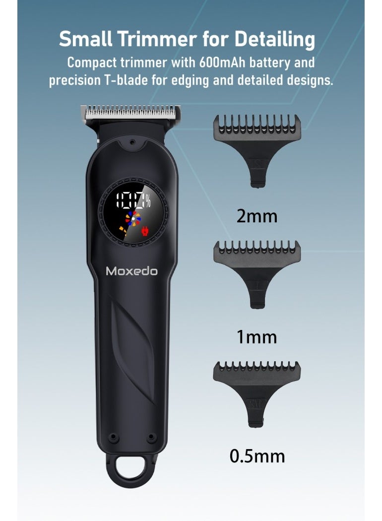 Moxedo مقص شعر كهربائي لاسلكي قابل لإعادة الشحن من موكسييدو أورفكس برأس T-Blade مع 5 مستويات ضبط و 10 مشط توجيه وعرض LCD من 15-25 مم مع مجموعة العناية - Image 2