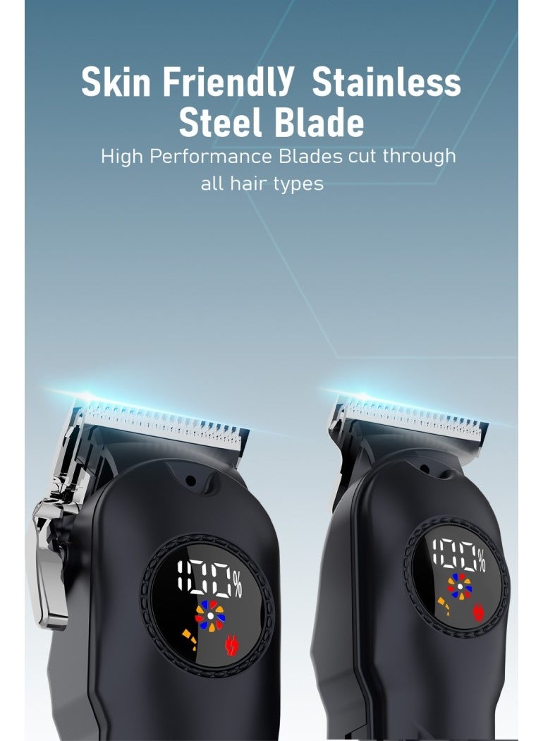 Moxedo مقص شعر كهربائي لاسلكي قابل لإعادة الشحن من موكسييدو أورفكس برأس T-Blade مع 5 مستويات ضبط و 10 مشط توجيه وعرض LCD من 15-25 مم مع مجموعة العناية - Image 3